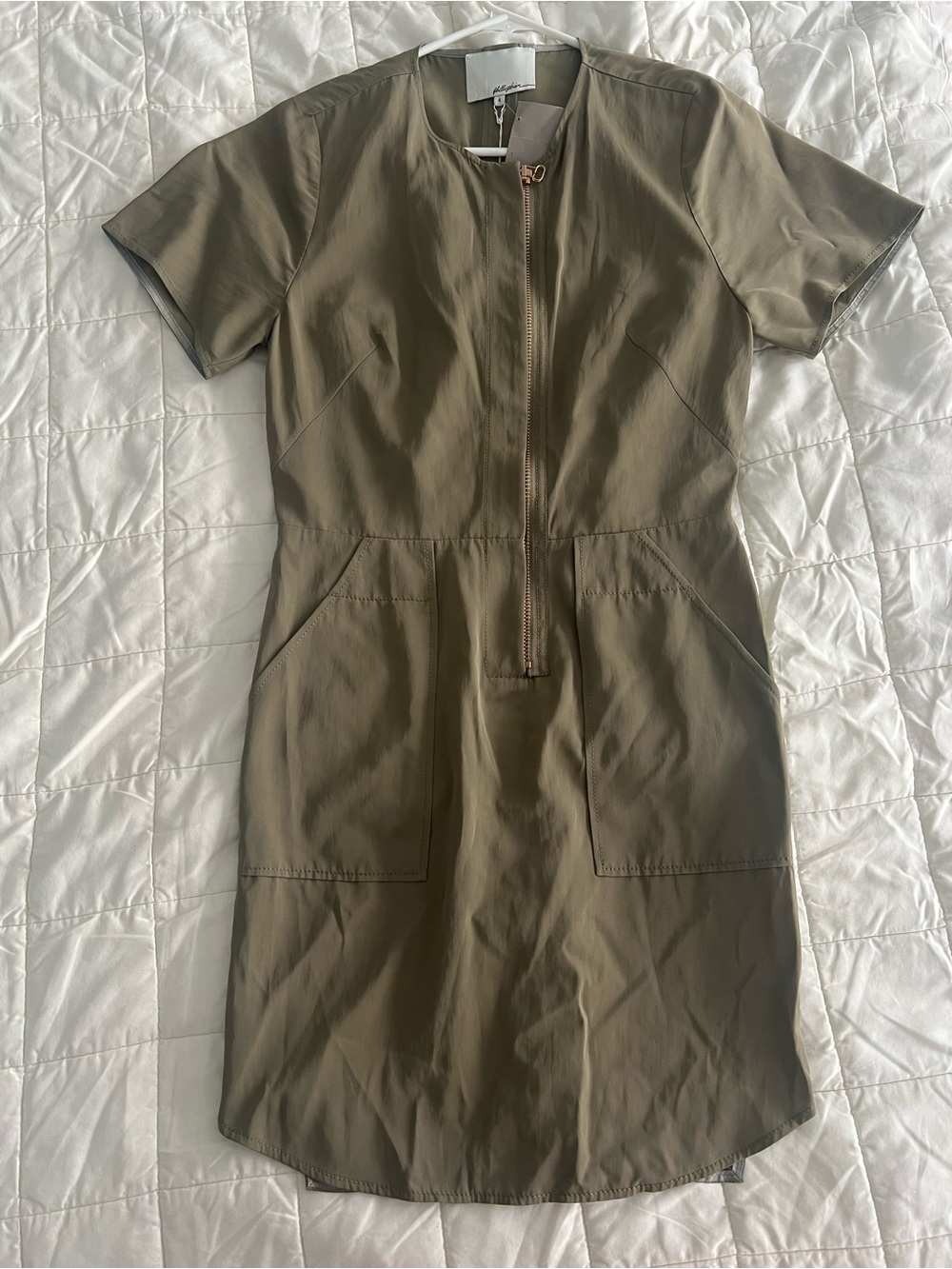 3.1 Phillip Lim Olive Short-Sleeve Zip Utility Dress
